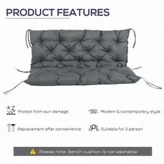 Outsunny Garden Bench Cushion, 2 Seater Swing Chair Cushion, Seat Pad with Ties for Indoor and Outdoor Use, 110 x 120 cm, Dark Grey - 5