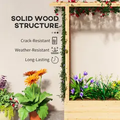 Outsunny Garden Planter with Trellis, Wooden Raised Bed for Garden with Hanging Roof and Drainage Holes, Outdoor Trellis Planter Box for Vegetables, Herbs and Flowers, 110 x 44 x 113 cm, Natural - 7