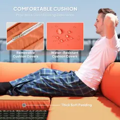 Outsunny Four-Piece Rattan Sofa Set - Orange/Grey - 5