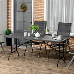 Outsunny Folding Garden Dining Table for 6, Rectangular Outdoor Dining Table with HDPE Tabletop, Foldable Garden Table with Steel Frame for Balcony, Porch, Charcoal Grey - 2