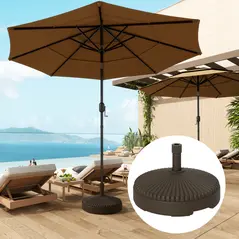 Outsunny Garden Parasol Base Holder, 28kg Sand Filled, 23kg Water Filled, Sun Umbrella Base Outdoor Umbrella Stand Weight, Brown - 2