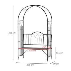 Outsunny Garden Metal Arch Bench Outdoor Patio Rose Trellis Arbour Pergola for Climbing Plant Antique Style 2-Seater Chair, Black - 3
