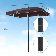 Outsunny Garden Parasol Umbrella, Outdoor Market Table Umbrella with Ruffles & Aluminium Pole, Rectangular Tilting Parasol Sun Shade Canopy, 2 x 1.3m, Brown - 3