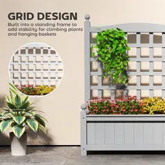 Outsunny Garden Planters with Trellis for Climbing Vines, Wood Raised Beds for Garden, Flower Pot, Indoor Outdoor, Grey - 4
