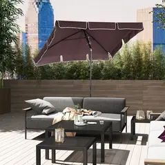Outsunny Garden Parasol Umbrella, Outdoor Market Table Umbrella with Ruffles & Aluminium Pole, Rectangular Tilting Parasol Sun Shade Canopy, 2 x 1.3m, Brown - 2