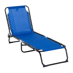 Outsunny Foldable Sun Lounger, Outdoor 4 Level Adjustable Backrest Reclining Chaise Chair, Steel Frame Recliner Chair for Camping, Hiking, Navy Blue - 1