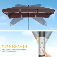 Outsunny Garden Parasol Umbrella, Outdoor Market Table Umbrella with Ruffles & Aluminium Pole, Rectangular Tilting Parasol Sun Shade Canopy, 2 x 1.3m, Brown - 4