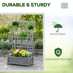 Outsunny Garden Planters with Trellis for Climbing Vines, Wood Raised Beds for Garden, Flower Pot, Indoor Outdoor, Grey - 6