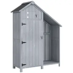 Outsunny Garden Outdoor Storage Shed 3 Shelves Tilt Roof w/ Firewood Rack Log Carrier, 129L x 51.5W x 180H cm - 1
