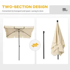 Outsunny Garden Parasol Umbrella, Outdoor Market Table Umbrella with Ruffles & Aluminium Pole, Rectangular Tilting Parasol Sun Shade Canopy, 2 x 1.3m, Beige - 5