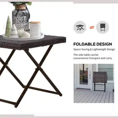 Outsunny Folding Rattan Garden Coffee Table, Small Square Outdoor Bistro Side Table with Rattan Top for Patio, Balcony, Porch, 40 x 40 x 40 cm, Brown - 6