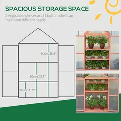 Outsunny Garden Cold Frame Polycarbonate Greenhouse with Adjustable Shelves, Double Doors, Openable Top Covers, Grow House for Flower Vegetable Plants, 80 x 47 x 138cm, Orange - 6