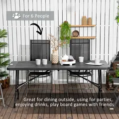 Outsunny Folding Garden Dining Table for 6, Rectangular Outdoor Dining Table with HDPE Tabletop, Foldable Garden Table with Steel Frame for Balcony, Porch, Charcoal Grey - 4