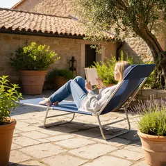 Outsunny Folding Sun Lounger with Head Pillow - Dark Blue - 8