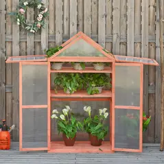 Outsunny Garden Cold Frame Polycarbonate Greenhouse with Adjustable Shelves, Double Doors, Openable Top Covers, Grow House for Flower Vegetable Plants, 80 x 47 x 138cm, Orange - 2
