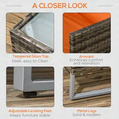 Outsunny Four-Piece Rattan Sofa Set, with Storage Table - Orange/Brown - 7