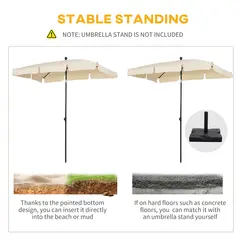 Outsunny Garden Parasol Umbrella, Outdoor Market Table Umbrella with Ruffles & Aluminium Pole, Rectangular Tilting Parasol Sun Shade Canopy, 2 x 1.3m, Beige - 6
