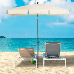 Outsunny Garden Parasol Umbrella, Outdoor Market Table Umbrella with Ruffles & Aluminium Pole, Rectangular Tilting Parasol Sun Shade Canopy, 2 x 1.3m, Beige - 2