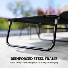 Outsunny Foldable Sun Lounger with 5-Position Adjustable Backrest, Outdoor Portable Recliner Chaise Lounge Chair with Breathable Mesh Fabric, Black - 7