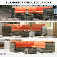Outsunny Four-Piece Rattan Sofa Set - Orange/Grey - 7