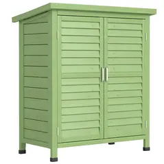Outsunny Garden Shed Wooden Garden Storage Shed 2 Door Unit Solid Fir Wood Garage Tool Organisation Cabinet, 87L x 46.5W x 96.5Hcm, Green - 1