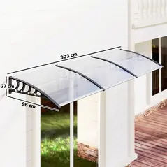 Outsunny Front Door Canopy, Outdoor Awning, Rain Shelter, 303 x 96cm , Clear - 3