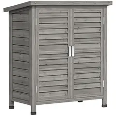 Outsunny Garden Shed Wooden Garden Storage Shed 2 Door Unit Solid Fir Wood Garage Tool Organisation Cabinet, 87L x 46.5W x 96.5Hcm, Grey - 1