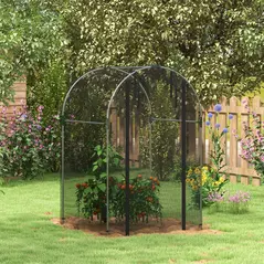 Outsunny Galvanised Steel Fruit Cage, Plant Protection Tent with Zipped Door, 1.2 x 1.2 x 1.9m, Black - 2