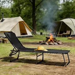 Outsunny Foldable Sun Lounger, Outdoor 4 Level Adjustable Backrest Reclining Chaise Chair, Steel Frame Recliner Chair for Camping, Hiking, Black - 8