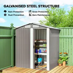 Outsunny Garden Metal Tool Storage Shed with Sliding Door, Sloped Roof and Foundation Kit, 152 x 132 x 188cm, Grey - 4