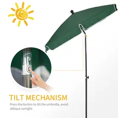 Outsunny Garden Parasol Umbrella, Outdoor Market Table Umbrella with Ruffles & Aluminium Pole, Rectangular Tilting Parasol Sun Shade Canopy, 2 x 1.3m, Green - 4