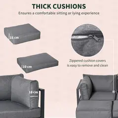 Outsunny Garden Daybed, 6 Piece Outdoor Sectional Sofa Set, Aluminum Patio Conversation Furniture Set with Coffee Table, Footstool and Cushions, Grey - 6