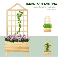 Outsunny Garden Planters with Trellis for Vine Climbing, Distressed Wooden Raised Beds, 90x43x150cm, Natural Tone - 7
