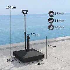 Outsunny Garden Parasol Base with Adjustable Wheels and Handle, Garden Sun Umbrella Base Parasol Stand, Filled Up to 55kg with Stand, 45kg with Water for 35, 38, 48 mm Poles, Black - 3