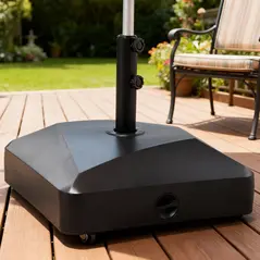 Outsunny Garden Parasol Base Holder, 43kg Water or 60kg Sand Filled, Outdoor Market Umbrella Stand Weight with Wheels and Brakes, Black - 2