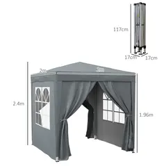 Outsunny Garden Pop Up Gazebo Marquee Party Tent Canopy with free Carrying Case, Removable 2 Walls, 2 Windows, 2m x 2m, Grey - 4