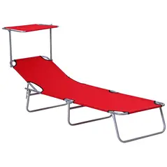 Outsunny Folding Sun Lounger, Lounge Chairs Reclining Sleeping Bed with Adjustable Sun Shade Awning for Beach, Patio - 1