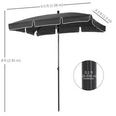 Outsunny Garden Parasol Umbrella, Outdoor Market Table Umbrella with Ruffles & Aluminium Pole, Rectangular Tilting Parasol Sun Shade Canopy, 2 x 1.3m, Grey - 3