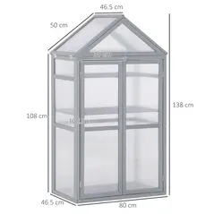 Outsunny Garden Cold Frame Polycarbonate Greenhouse with Adjustable Shelves, Double Doors, Openable Top Covers, Grow House for Flower Vegetable Plants, 80 x 47 x 138cm, Grey - 3
