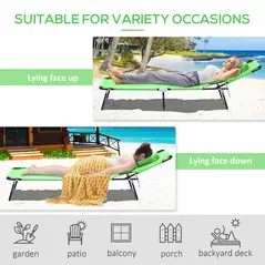 Outsunny Folding Sun Lounger with Face Hole, 4-Position Adjustable Backrest Garden Recliner Chair Sunbed, Outdoor Lounge Chair with 600 D Oxford Cloth Seat, Pillow for Beach, Green - 5
