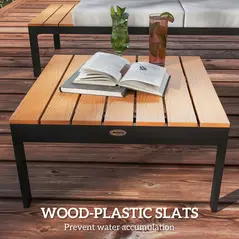 Outsunny Four-Piece Garden Corner Sofa Set with 2 Loveseats and 2 Coffee Tables - Teak - 7