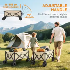 Outsunny Folding Garden Trolley, Outdoor Wagon Cart with Carry Bag, for Beach, Camping, Festival, 120KG Capacity, Khaki - 5