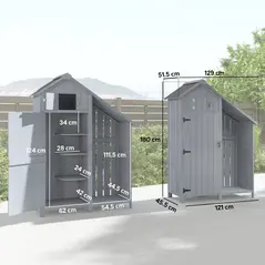 Outsunny Garden Outdoor Storage Shed 3 Shelves Tilt Roof w/ Firewood Rack Log Carrier, 129L x 51.5W x 180H cm - 3