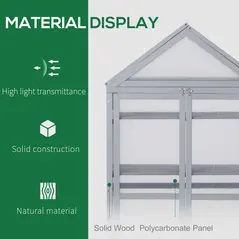 Outsunny Garden Cold Frame Polycarbonate Greenhouse with Adjustable Shelves, Double Doors, Openable Top Covers, Grow House for Flower Vegetable Plants, 80 x 47 x 138cm, Grey - 4