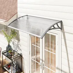 Outsunny Front Door Canopy, Outdoor Awning, Rain Shelter, 110 x 60cm, Grey - 2