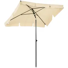 Outsunny Garden Parasol Umbrella, Outdoor Market Table Umbrella with Ruffles & Aluminium Pole, Rectangular Tilting Parasol Sun Shade Canopy, 2 x 1.3m, Beige - 1