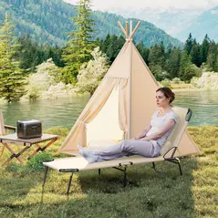 Outsunny Folding Sun Lounger with Face Hole, 4-Position Adjustable Backrest Garden Recliner Chair Sunbed, Outdoor Lounge Chair with 600 D Oxford Cloth Seat, Pillow for Beach, Beige - 9