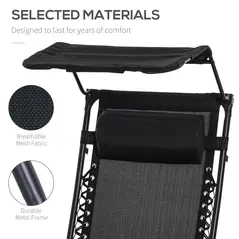 Outsunny Folding Zero Gravity Sun Lounger, with Sun Canopy - Black - 5