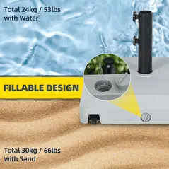 Outsunny Garden Parasol Base Holder, 24kg Water or 30kg Sand Filled, Outdoor Market Umbrella Stand Weight with Wheels and Brakes, Grey - 4