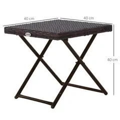 Outsunny Folding Rattan Garden Coffee Table, Small Square Outdoor Bistro Side Table with Rattan Top for Patio, Balcony, Porch, 40 x 40 x 40 cm, Brown - 3